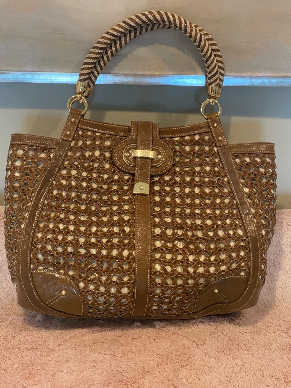 GREAT SUMMER BAG! LEATHER, CANVAS, LINEN RAFĒ BAG.